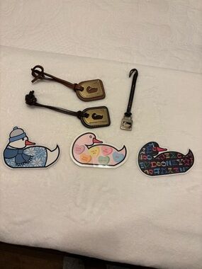 Dooney & Bourke Brown Leather Duck Key Fob with Gold Plaque